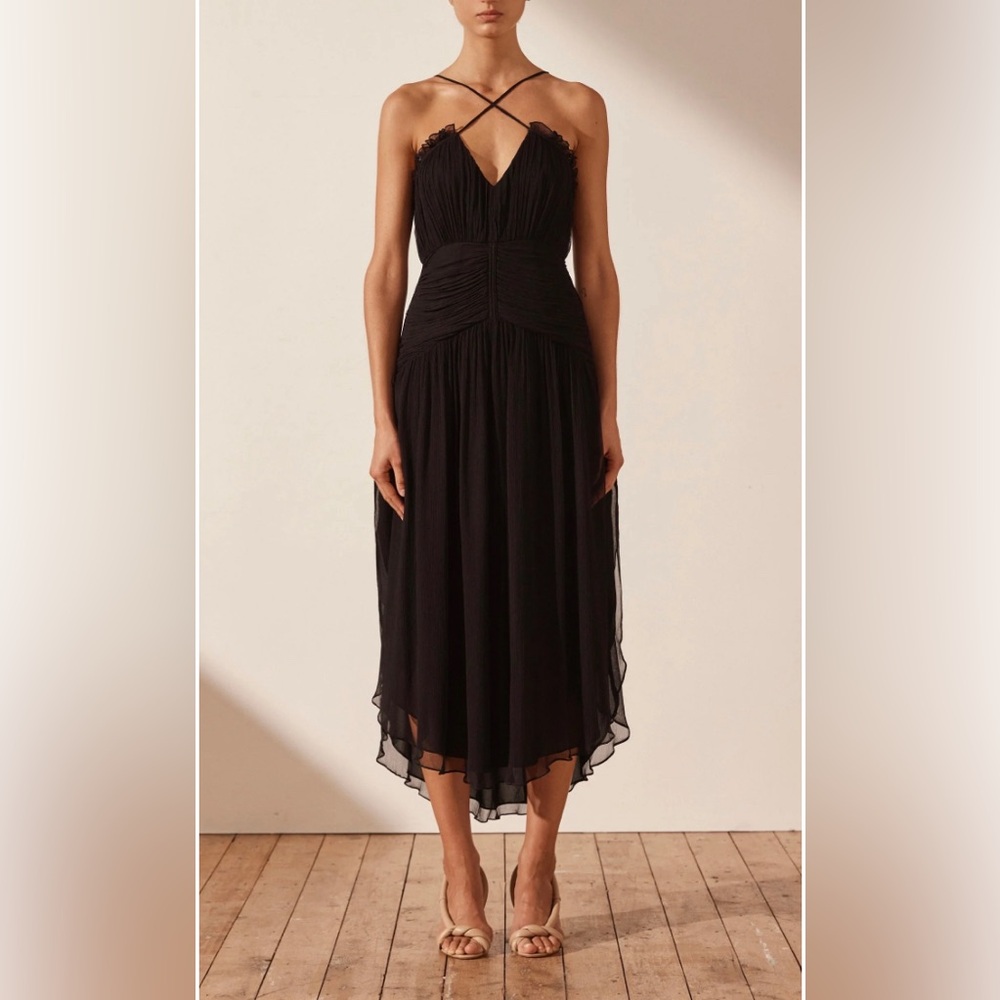 Shona Joy - Lauren Cross Front Midi Dress (Black)